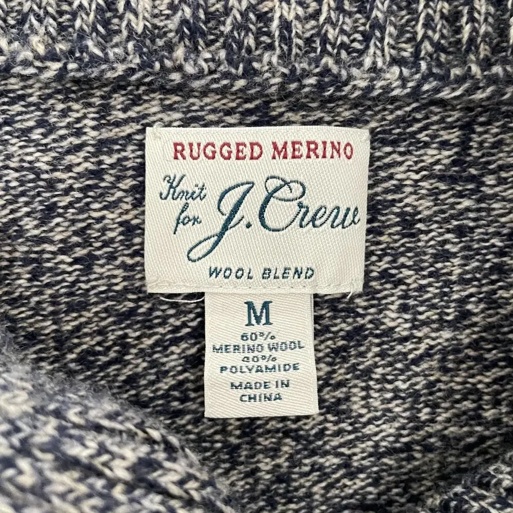J Crew Sweater Adult Medium Blue Tan Wool Shawl Collar Rugged Merino Blend Knit